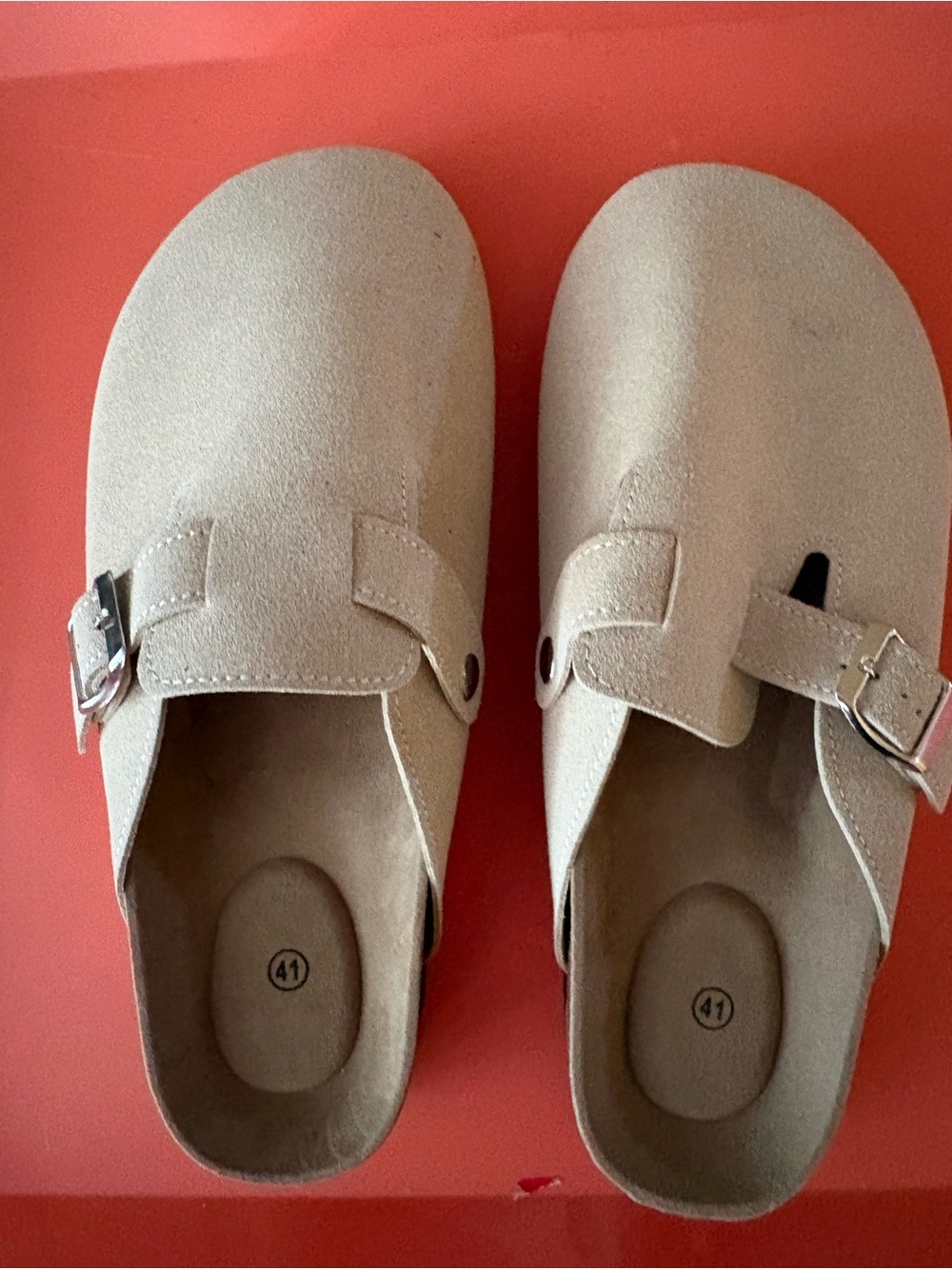 Beige Slip-On Buckle Clogs